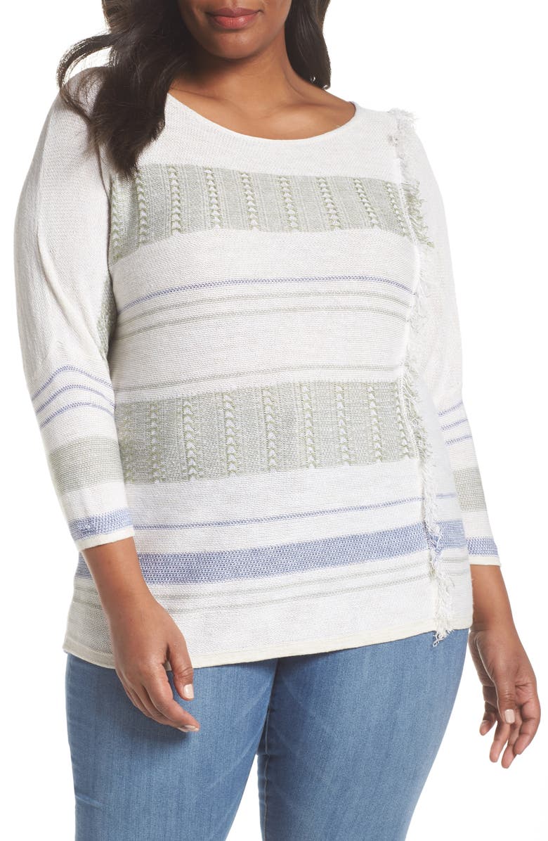 NIC+ZOE Juniper Fringe Stripe Linen Blend Sweater (Plus Size) | Nordstrom