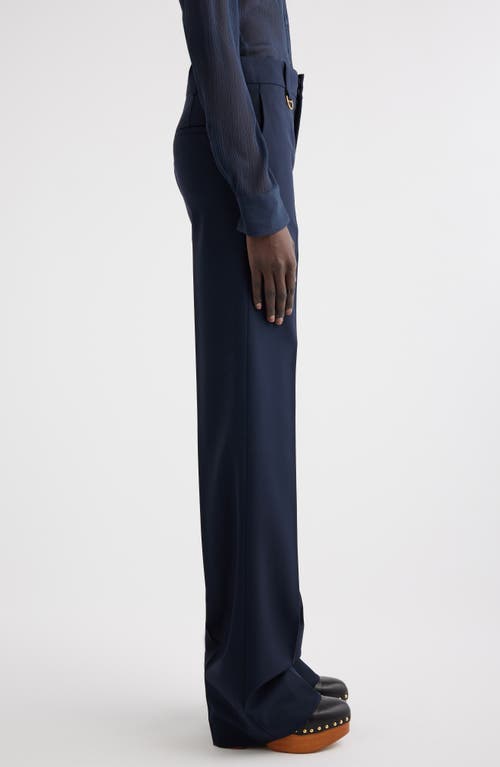 Shop Chloé High Waist Wide Leg Wool Trousers In Eclipse Blue