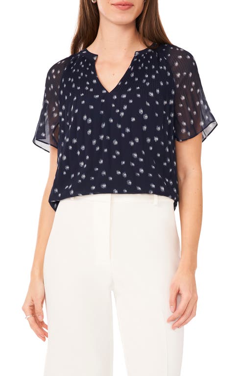 halogen(r) Release Pleat Blouse Classic Navy Blue Ditsy at Nordstrom,