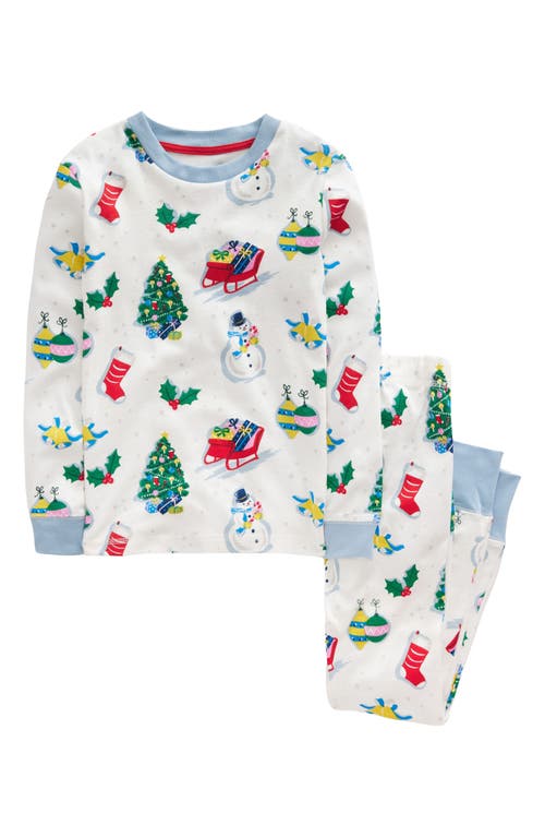 Mini Boden Kids' Festive Fun Fitted Two-Piece Cotton Pajamas in Ivory Festive Fun at Nordstrom, Size 12-18M