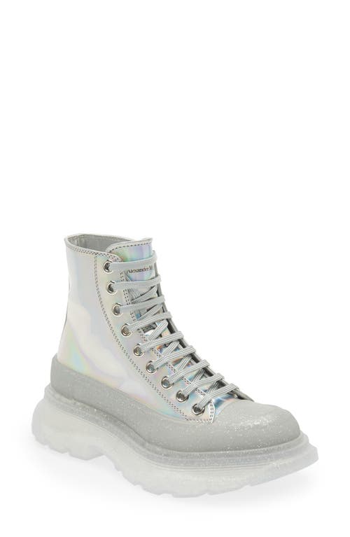 Alexander McQueen Tread Slick Holographic High Top Sneaker in Silver Holographic