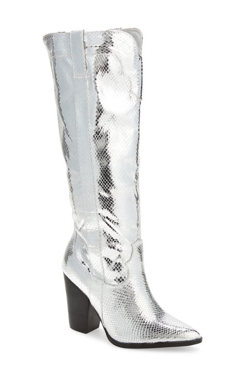 Francoise Pointed Toe Knee High Boot in Silver Scale
