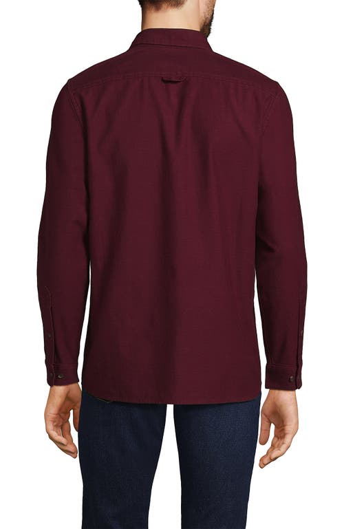 Shop Lands' End Long Sleeve Textured Twill Utility Shirt In Royal Burgundy