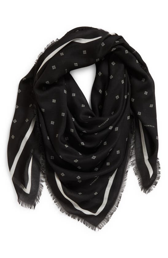 Givenchy 4g Logo Silk & Cashmere Fringe Scarf In Black/ White | ModeSens