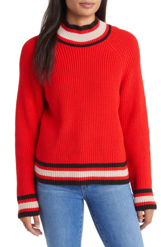 Sanctuary Stay Cozy Stripe Mock Neck Sweater In Red