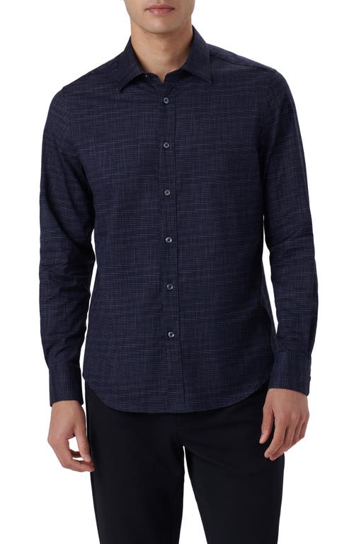 Bugatchi Julian Shaped Fit Print Button-Up Shirt Navy at Nordstrom,