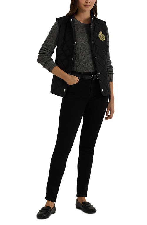 Shop Lauren Ralph Lauren Crest Detail Quilted Vest In Black