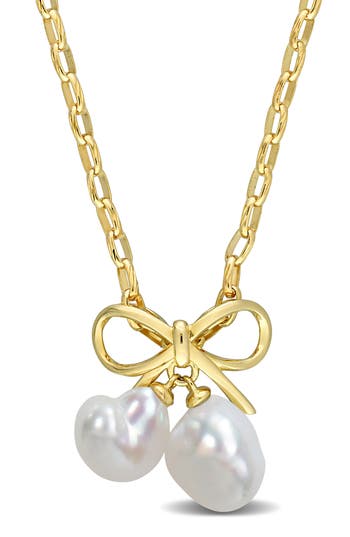 Shop Delmar 9-9.5mm Cultured Freshwater Pearl Necklace In Gold/white
