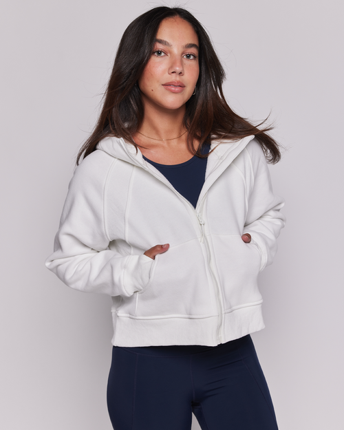 Shop Rebody Active Effortless Fleece Full Zip Hoodie In Brilliant White