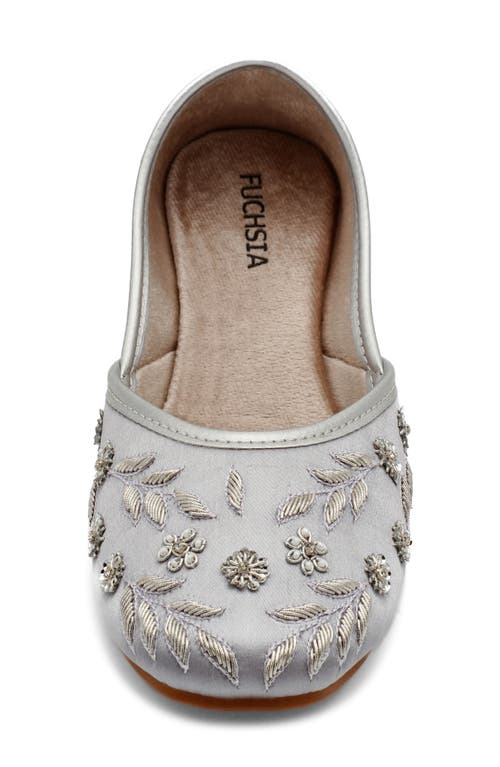 Fuchsia Amira Silver Embroidery Flat In Silver