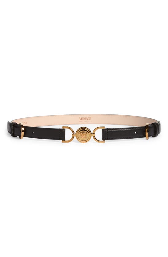 Shop Versace La Medusa Leather Belt In 1b00v-black- Gold