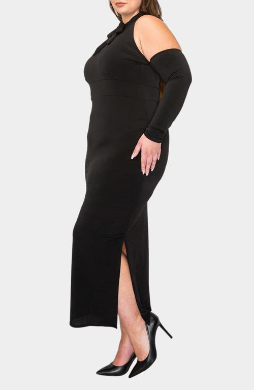 Shop L I V D Fatale Tie Neck Cold Shoulder Long Sleeve Dress In Black