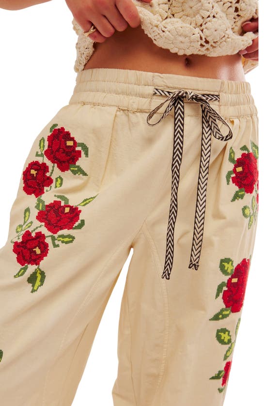Shop Free People Rosalia Floral Embroidered Pants In Birch Combo