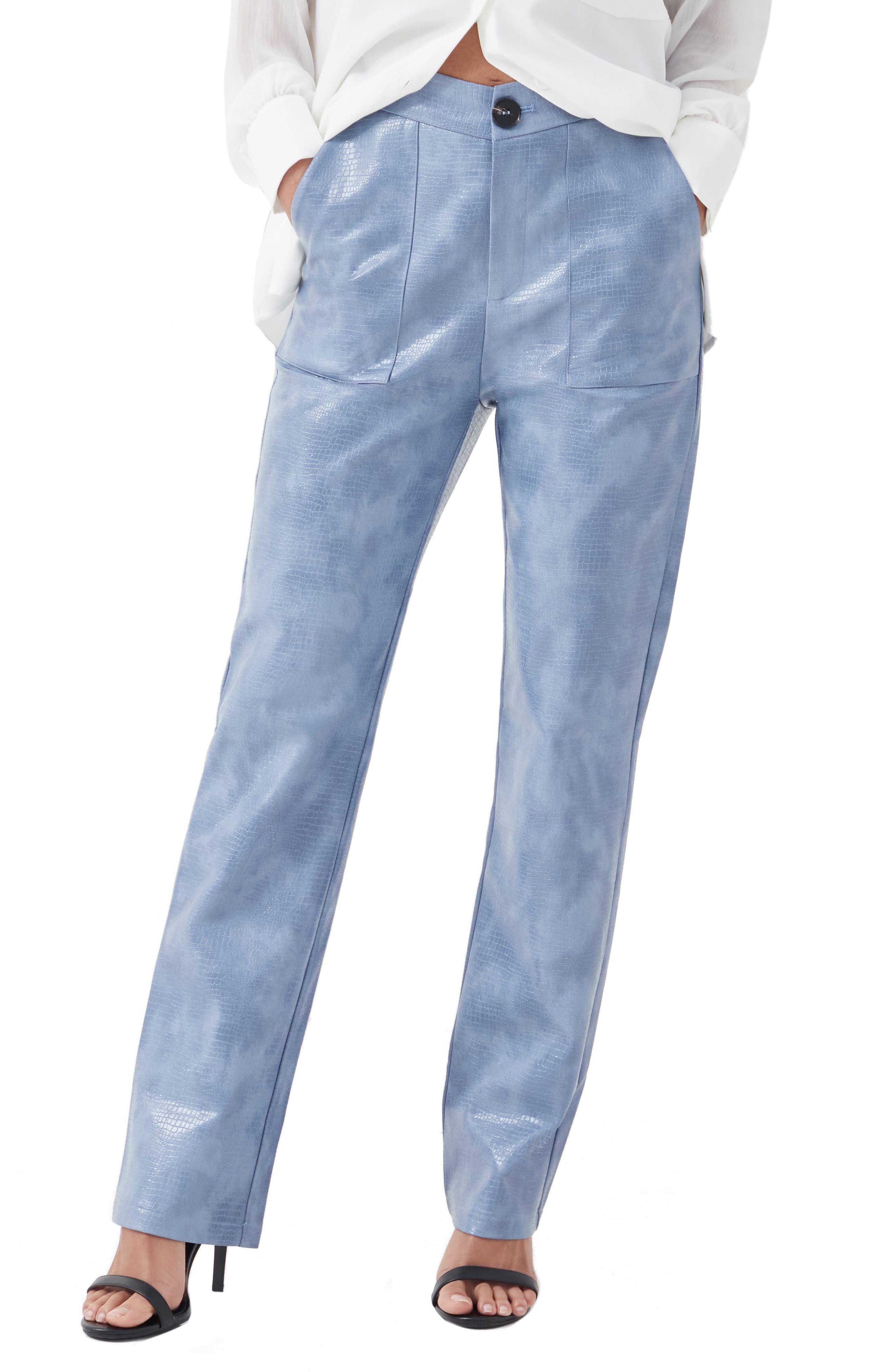 teal leather pants