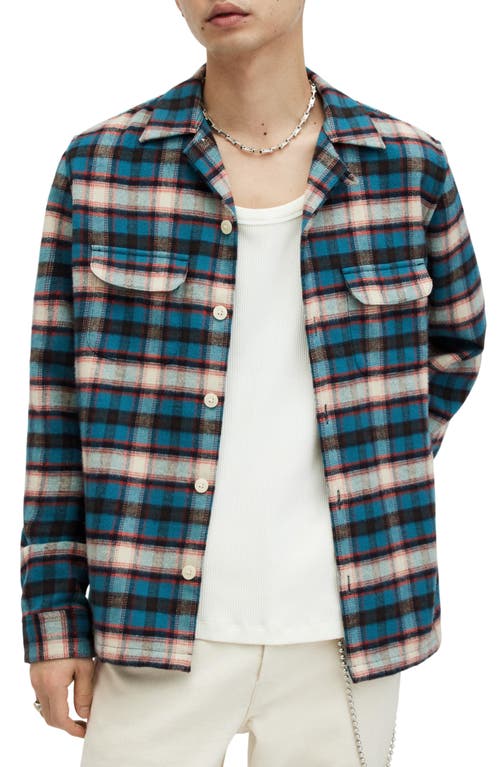 AllSaints Crayo Plaid Relaxed Fit Button-Up Shirt Sur Blue at Nordstrom,