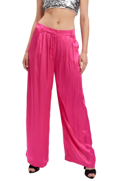 Lena Pleat Front Satin Pants in Hot Pink