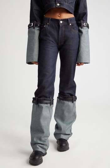 Coperni Hybrid Belted Cuff Straight Leg Jeans | Nordstrom