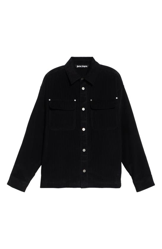 Shop Palm Angels Black Velvet Snap-up Overshirt In Black Off White