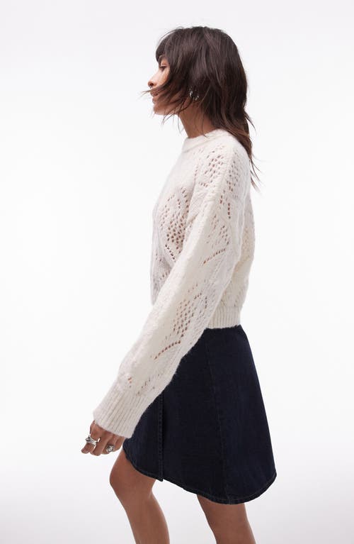 Shop Topshop Pointelle Crewneck Sweater In Ivory