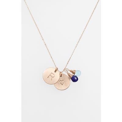 Nashelle Blue Quartz Initial & Heart 14K-Gold Fill Disc Necklace