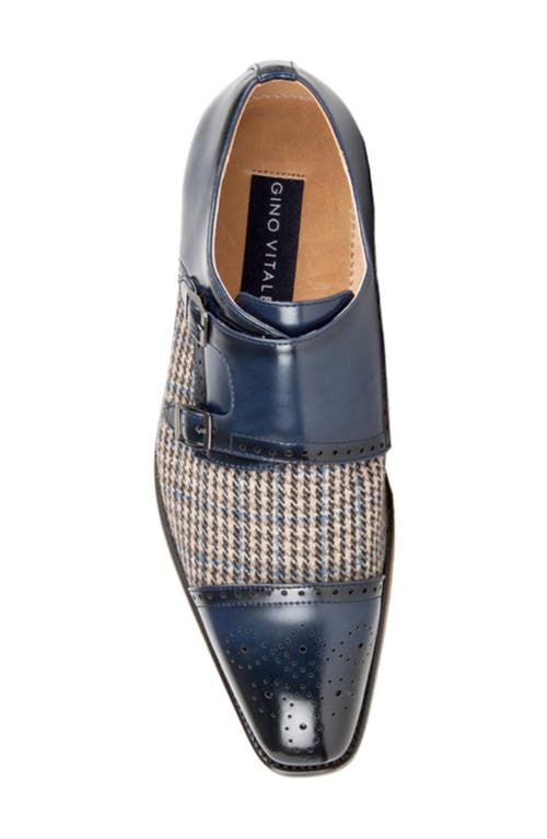 Gino Vitale Houndstooth Monk Shoe In Blue