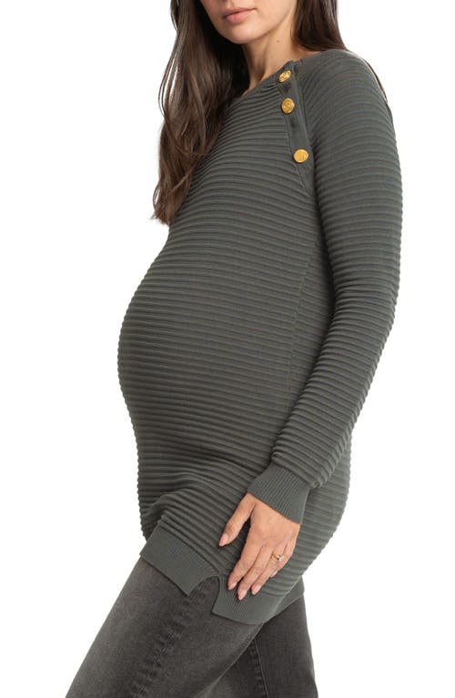 Seraphine Amalia Ripple Stitch Maternity + Nursing Sweater In Khaki In Light/pastel Brown