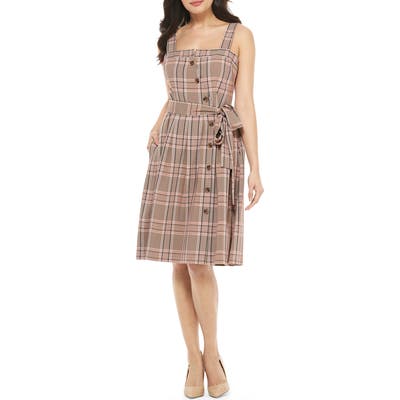 Gal Meets Glam Collection Madison Plaid Button Front Sundress, Brown
