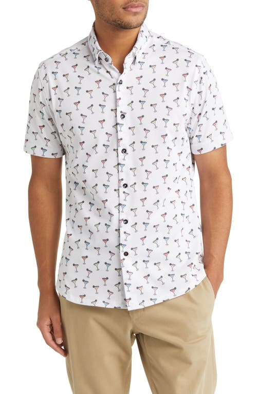 Stone Rose DRY TOUCH Performance Margarita Print Short Sleeve Button-Up Shirt White at Nordstrom,