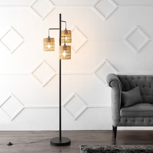 Jonathan Y Isla 3-light Mid-century Bohemian Metal/rope Led Floor Lamp In Black