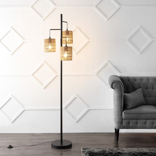 Shop Jonathan Y Isla 3-light Mid-century Bohemian Metal/rope Led Floor Lamp In Black