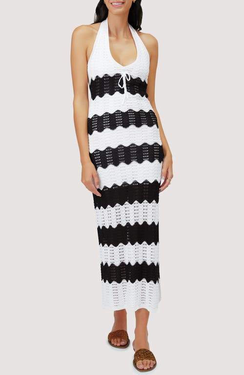 Lost + Wander Marici Colorblock Open Stitch Midi Halter Dress Black Cream at Nordstrom,