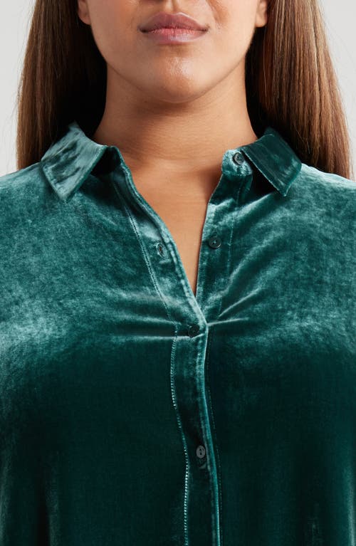 Shop Eileen Fisher Easy Relaxed Fit Velvet Button-up Shirt In Pine