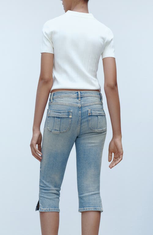 Mango Patch Pocket Side Slit Capri Jeans In Medium Blue