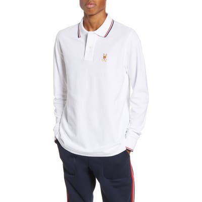 Psycho Bunny Tipped Long Sleeve Pique Polo, White