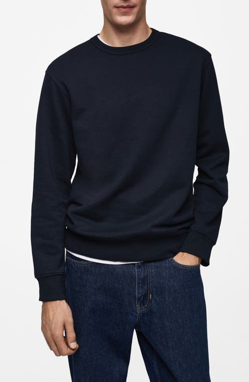 Mango Microstructure Crewneck Sweater In Dark Navy