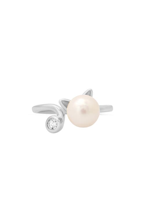 Queen Jewels Cz & Imitation Pearl Cat Ring In Silver