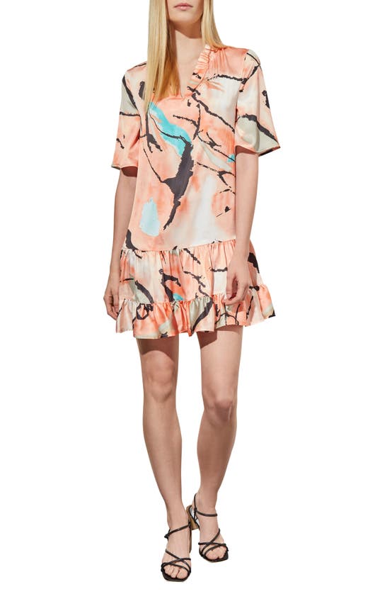 Ming Wang Abstract Print Drop Waist Minidress In Coral Sand/oceanfront/limeston