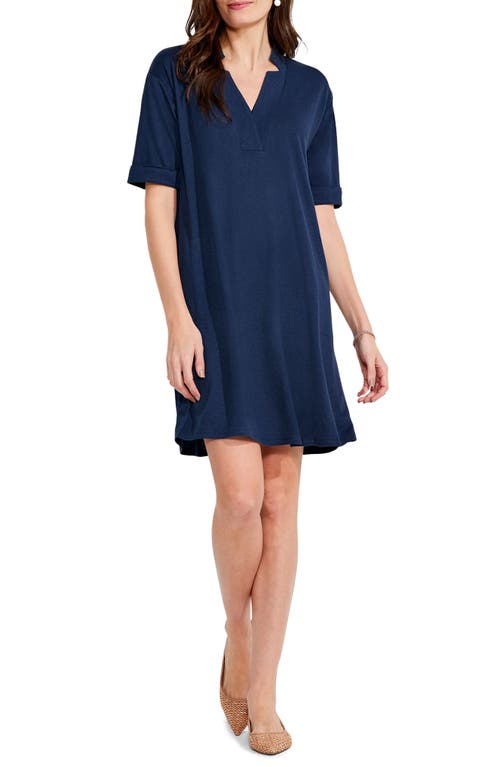 NZT by NIC+ZOE Notched V-Neck Linen Blend Dress in Dark Indigo