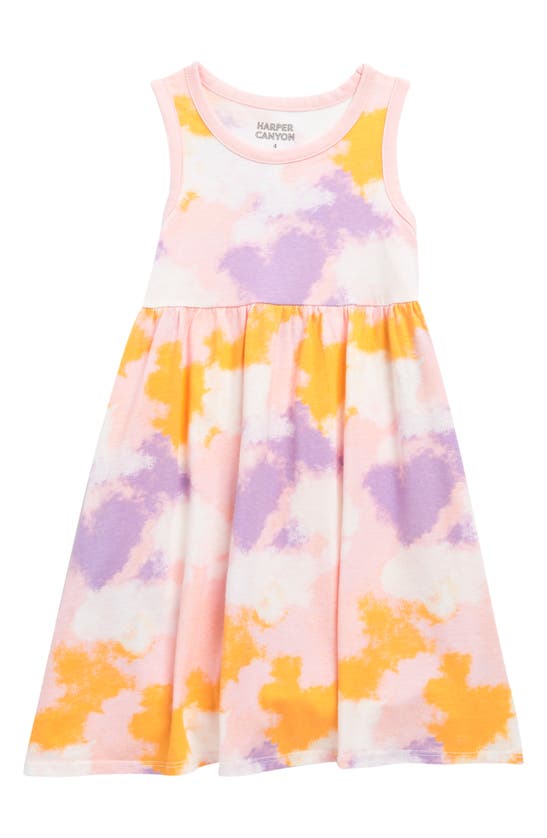 Harper Canyon Kids' Print Tank Dress In Ivory Pink Tie Dye