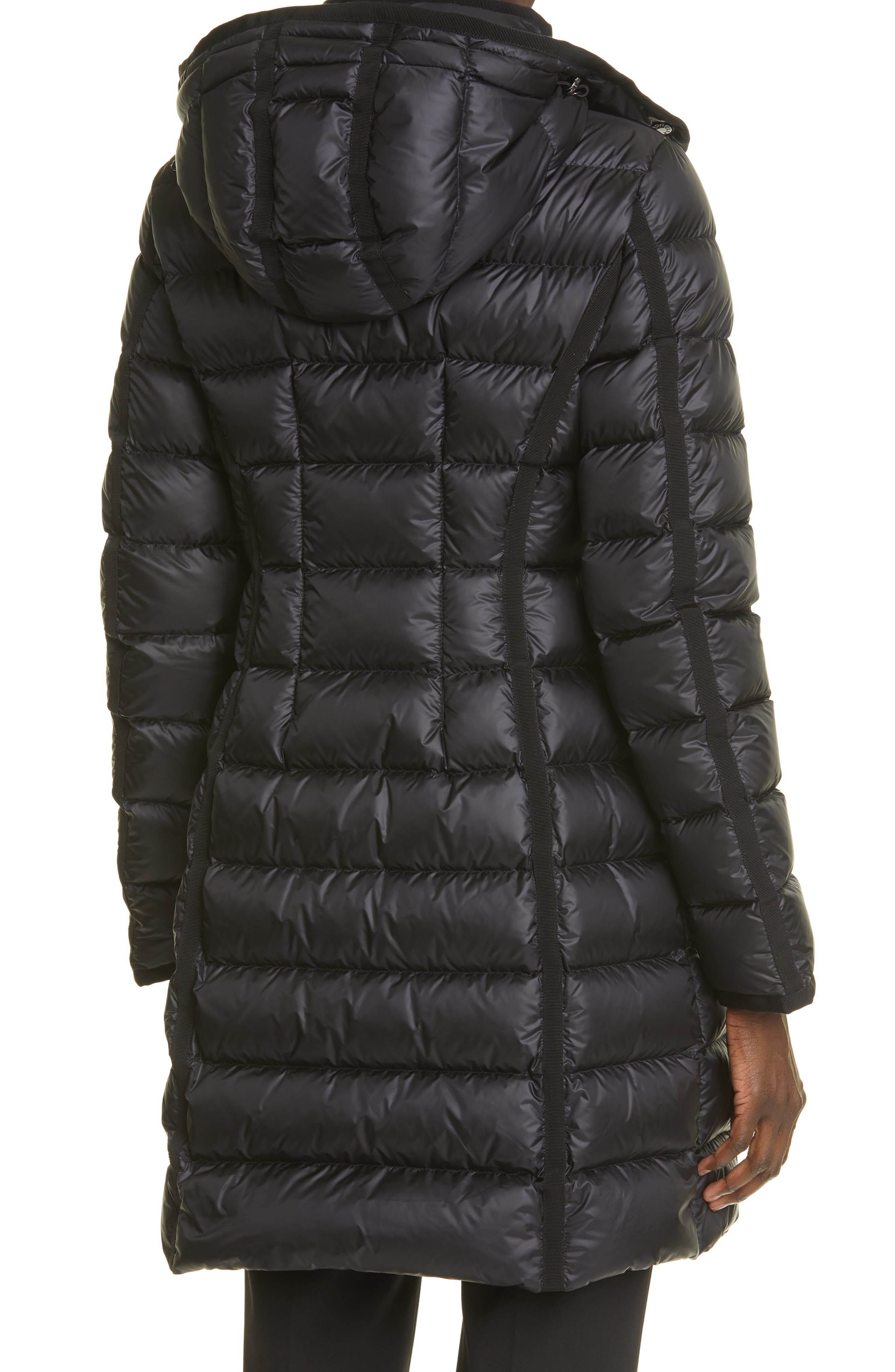 Moncler Hermine Grosgrain Trim Quilted Down Puffer Coat in Black/Black |  Smart Closet