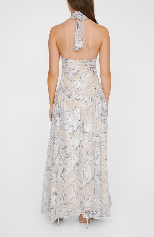 Shop Nasty Gal Stallion Print Ruffle Halter Maxi Dress In Beige