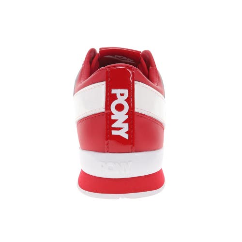 Pony Womens Ko-low Patent Genuine Leather Premium Lace Up Athletic Sneaker Shoe In Red/white