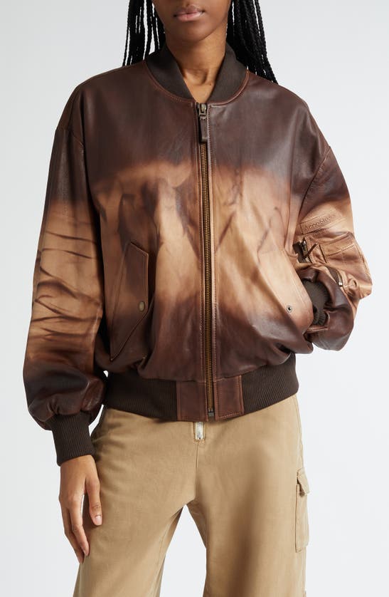 Shop Acne Studios Lastro Sun Dyed Leather Bomber Jacket In Brown