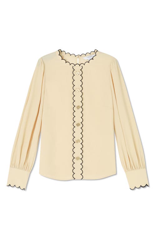 Shop Lk Bennett Jemima Scalloped Long Sleeve Top In Multi Cream