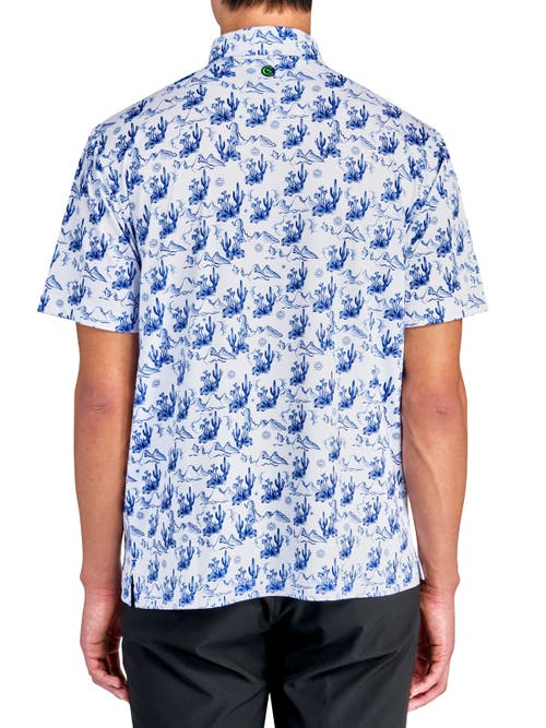 Construct Con.struct Cactus Print Performance Golf Polo In White