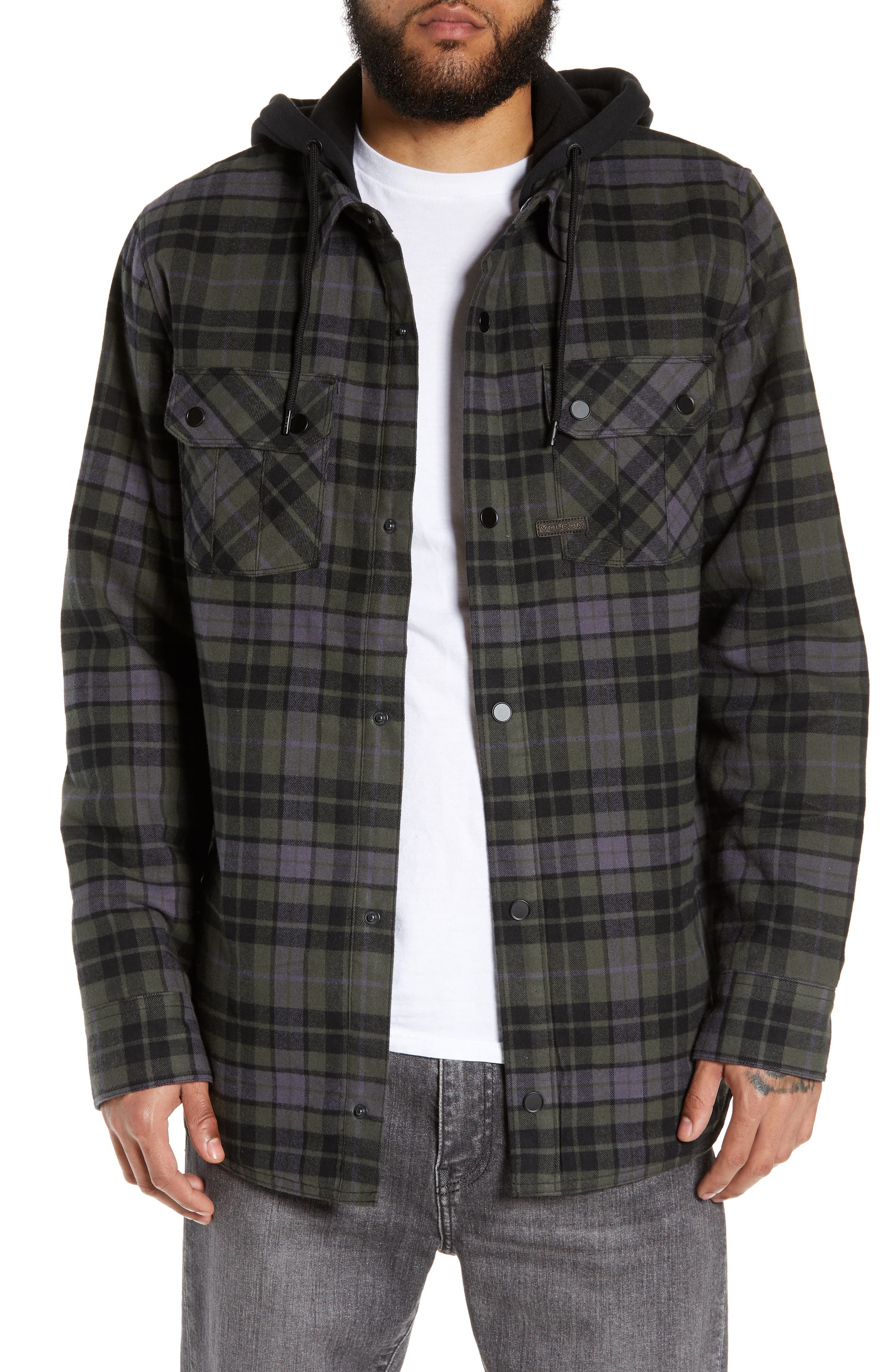 volcom hooded flannel jacket