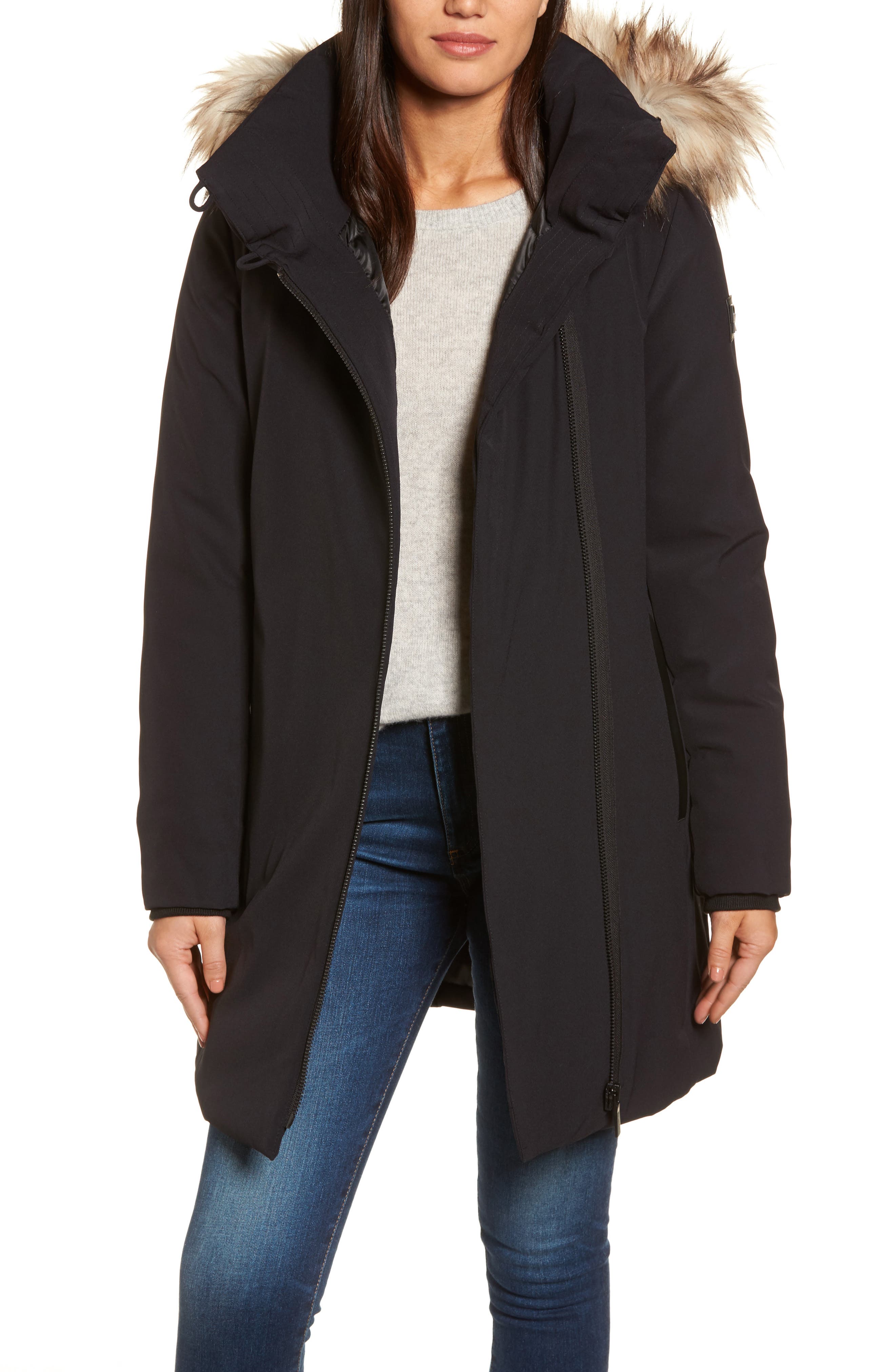 DKNY Hooded Water Resistant Stretch Parka with Faux Fur Trim Nordstrom