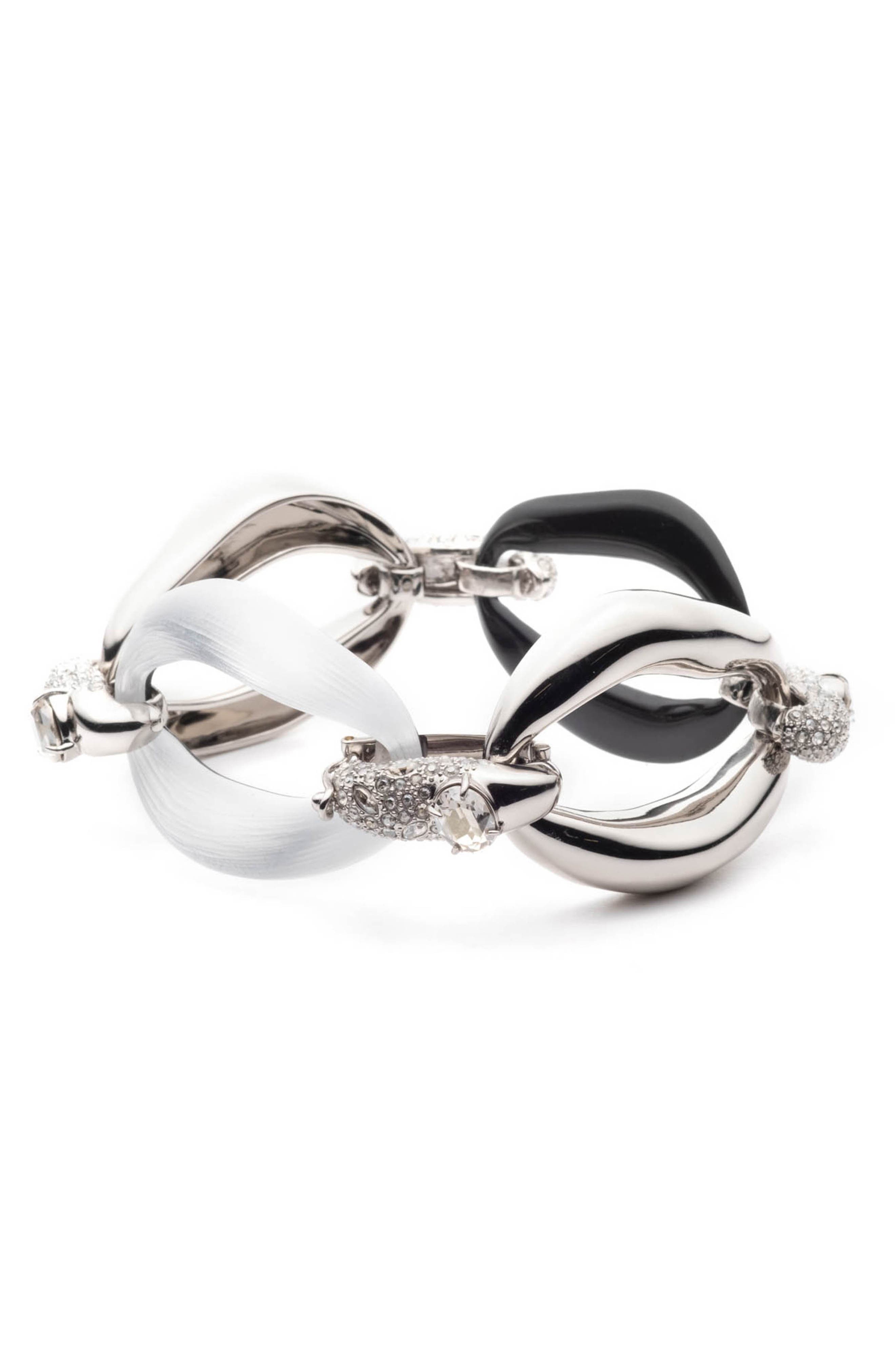Alexis Bittar Crystal Encrusted Mixed Link Bracelet In Silver