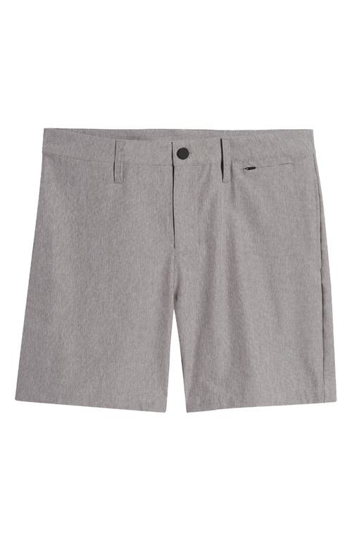 Shop Zella 7-inch Flat Front Stretch Chambray Shorts In Grey December