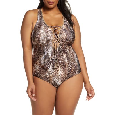 Plus Size Becca Etc. Purfection One-Piece Swimsuit, Brown